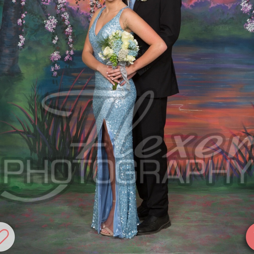 light blue fitted prom dress